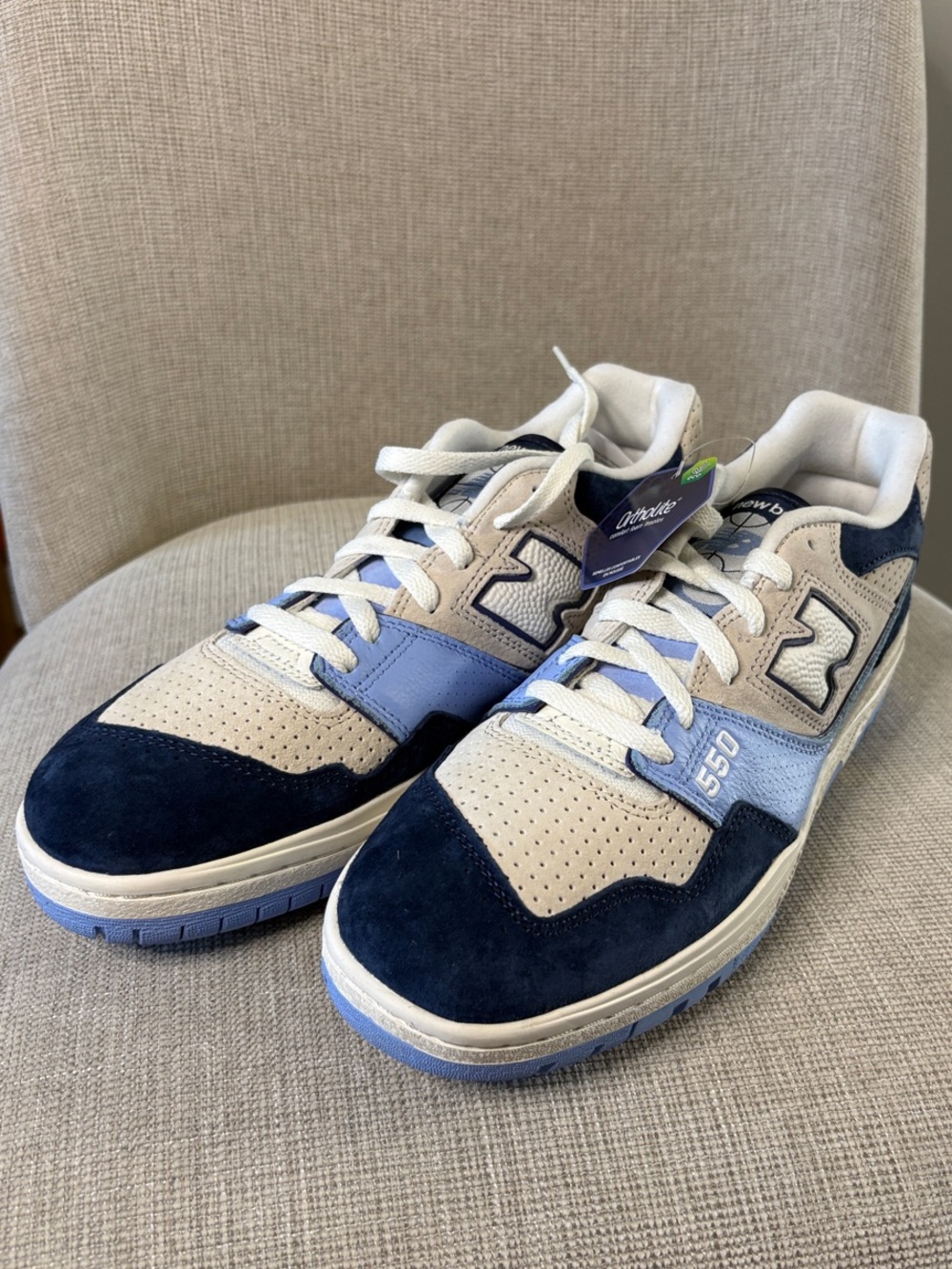 New Balance 550 Sneakers in Navy and Light Blue with Cream Accents